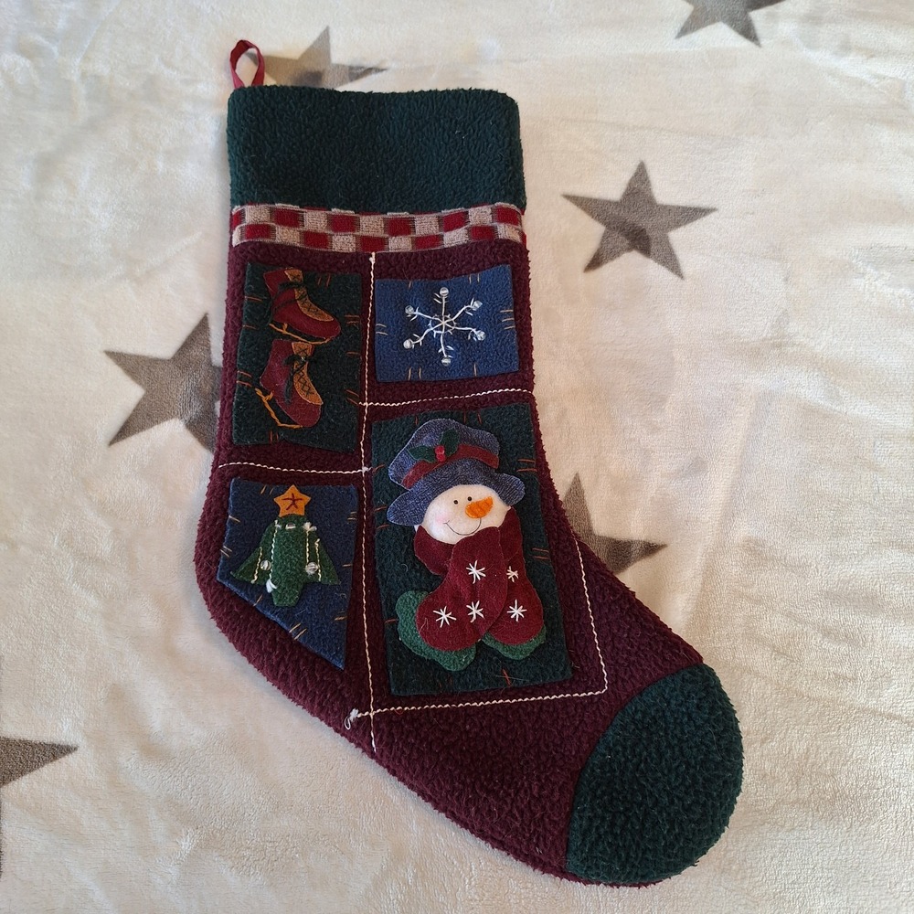 Prima Creations Teddy Bear Red Green Fleece‎ Christmas Stocking Vintage 1980's